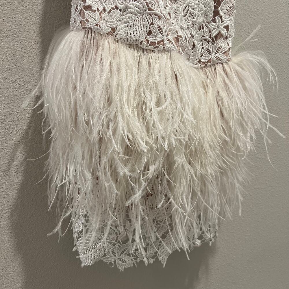 JOVANI White Lace Feather Mini Dress Open Back Pageant Bridal Cocktail Sz 4 - Picture 7 of 12